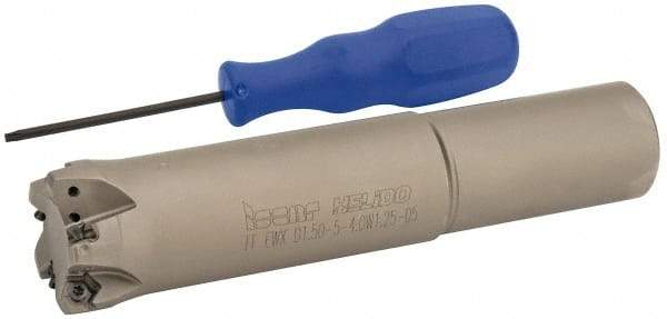 Iscar - 1-1/2" Cut Diam, 0.04" Max Depth, 1-1/4" Shank Diam, Weldon Shank Indexable High-Feed End Mill - Screw Holding Method, H600 WXCU 05 Insert, FF EWX-05 Toolholder, Through Coolant - USA Tool & Supply