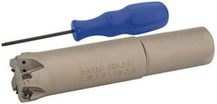 Iscar - 1-1/2" Cut Diam, 0.04" Max Depth, 1-1/4" Shank Diam, Weldon Shank Indexable High-Feed End Mill - Screw Holding Method, H600 WXCU 05 Insert, FF EWX-05 Toolholder, Through Coolant - USA Tool & Supply