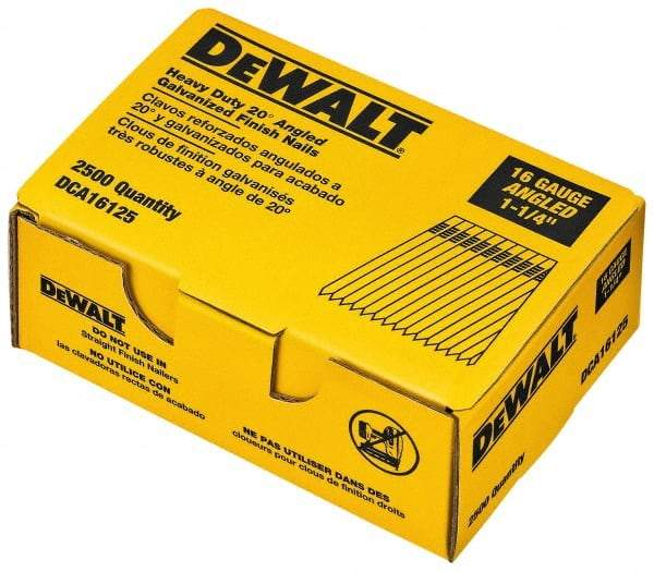 DeWALT - 16 Gauge 1-1/4" Long Finishing Nails for Power Nailers - Grade 2 Steel, Galvanized Finish, Angled Stick Collation - USA Tool & Supply