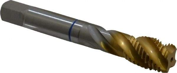 Guhring - M16x2.00 Metric Coarse 4 Flute 6H Modified Bottoming Spiral Flute Tap - Powdered Metal, TiN Finish, 3-13/16" OAL, Right Hand Flute, Right Hand Thread, Series 3909 - USA Tool & Supply