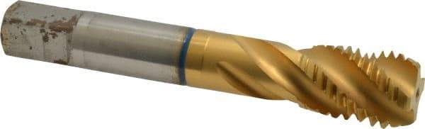 Guhring - 3/4-10 UNC 4 Flute 2B Modified Bottoming Spiral Flute Tap - Powdered Metal, TiN Finish, 4-1/4" OAL, Right Hand Flute, Right Hand Thread, Series 3910 - USA Tool & Supply