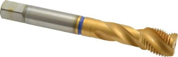 Guhring - 1/2-20 UNF 3 Flute 2B Modified Bottoming Spiral Flute Tap - Powdered Metal, TiN Finish, 3-3/8" OAL, Right Hand Flute, Right Hand Thread, Series 3911 - USA Tool & Supply