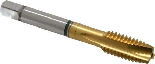 Guhring - 7/16-14 UNC, 3 Flute, TiN Finish, Cobalt Spiral Point Tap - Plug Chamfer, Right Hand Thread, 3-5/32" OAL, 0.866" Thread Length, 0.323" Shank Diam, 2B Class of Fit, Series 3916 - Exact Industrial Supply
