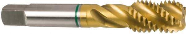 Guhring - M14x2.00 Metric Coarse 3 Flute 6H Modified Bottoming Spiral Flute Tap - Cobalt, TiN Finish, 3.591" OAL, Right Hand Flute, Right Hand Thread, Series 3921 - USA Tool & Supply