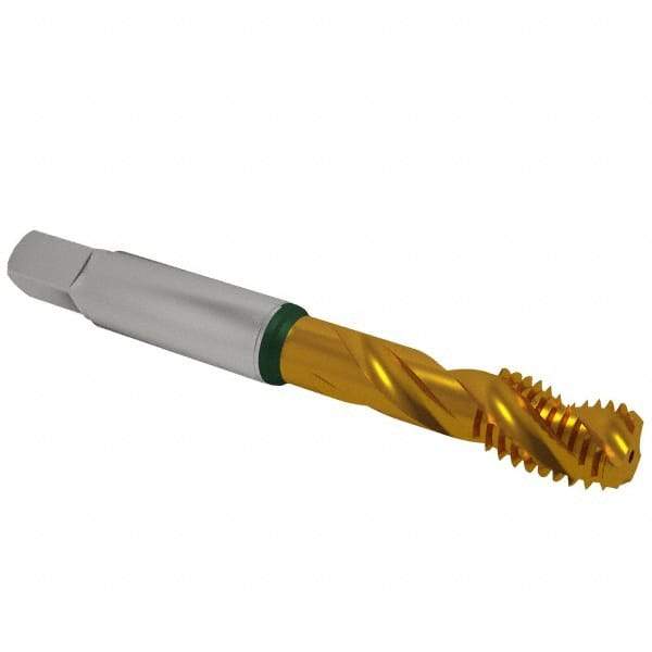 Guhring - 5/8-11 UNC 4 Flute 2B Modified Bottoming Spiral Flute Tap - Cobalt, TiN Finish, 3-13/16" OAL, Right Hand Flute, Right Hand Thread, Series 3922 - USA Tool & Supply