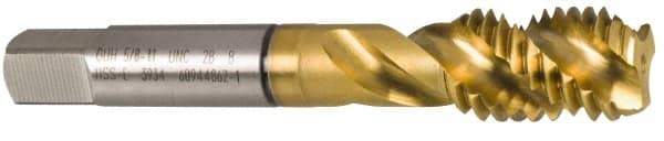 Guhring - M16x2.00 Metric Coarse 3 Flute 6H Modified Bottoming Spiral Flute Tap - Cobalt, TiN Finish, 3.811" OAL, Right Hand Flute, Right Hand Thread, Series 3933 - USA Tool & Supply