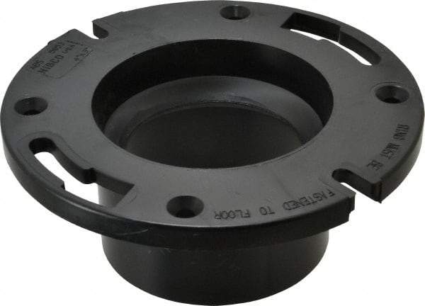 NIBCO - 3 or 4" Pipe, 5-3/8" OD, ABS Flush Closet Flange with Pipe Stop - 180° Max Working Temp, Hub or Spig End Connections - USA Tool & Supply