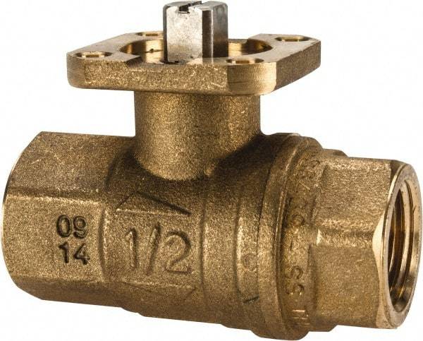 Value Collection - 1/2" Pipe, Full Port, Brass Standard Ball Valve - 1 Piece, Inline - One Way Flow, FNPT x FNPT Ends, ISO Actuation Mount Handle, 600 WOG - USA Tool & Supply