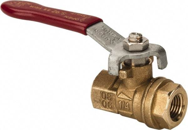 Value Collection - 1/4" Pipe, Full Port, Brass UL Listed Ball Valve - 1 Piece, Inline - One Way Flow, FNPT x FNPT Ends, Lever Handle, 600 WOG, 150 WSP - USA Tool & Supply