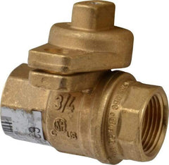 Value Collection - 3/4" Pipe, Brass, Straight without Side Tap, Gas Ball Valve - 600 psi WOG Rating, Locking Cap Handle, FNPT x FNPT End Connections, 1 Piece - USA Tool & Supply