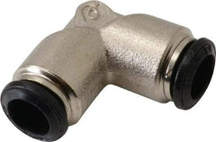 Alpha Technologies - 8mm Outside Diam, Nickel Plated Brass Push-to-Connect Tube Union Elbow - 250 Max psi, Tube to Tube Connection, Buna O-Ring - USA Tool & Supply