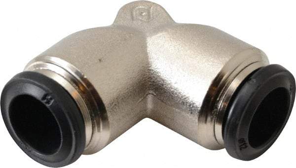 Alpha Technologies - 12mm Outside Diam, Nickel Plated Brass Push-to-Connect Tube Union Elbow - 250 Max psi, Tube to Tube Connection, Buna O-Ring - USA Tool & Supply