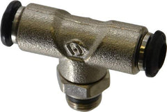 Alpha Technologies - 6mm Outside Diam, 1/8 Universal, Nickel Plated Brass Push-to-Connect Tube Male Swivel Branch Tee - 250 Max psi, Tube to Universal Thread Connection, Buna O-Ring - USA Tool & Supply