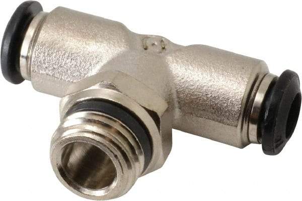 Alpha Technologies - 6mm Outside Diam, 1/4 Universal, Nickel Plated Brass Push-to-Connect Tube Male Swivel Branch Tee - 250 Max psi, Tube to Universal Thread Connection, Buna O-Ring - USA Tool & Supply
