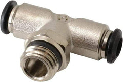 Alpha Technologies - 6mm Outside Diam, 1/4 Universal, Nickel Plated Brass Push-to-Connect Tube Male Swivel Branch Tee - 250 Max psi, Tube to Universal Thread Connection, Buna O-Ring - USA Tool & Supply
