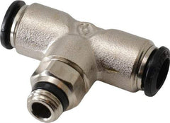Alpha Technologies - 8mm Outside Diam, 1/8 Universal, Nickel Plated Brass Push-to-Connect Tube Male Swivel Branch Tee - 250 Max psi, Tube to Universal Thread Connection, Buna O-Ring - USA Tool & Supply