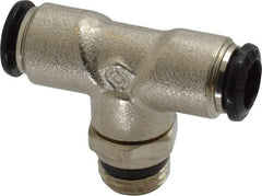 Alpha Technologies - 8mm Outside Diam, 1/4 Universal, Nickel Plated Brass Push-to-Connect Tube Male Swivel Branch Tee - 250 Max psi, Tube to Universal Thread Connection, Buna O-Ring - USA Tool & Supply