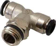 Alpha Technologies - 8mm Outside Diam, 3/8 Universal, Nickel Plated Brass Push-to-Connect Tube Male Swivel Branch Tee - 250 Max psi, Tube to Universal Thread Connection, Buna O-Ring - USA Tool & Supply