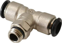 Alpha Technologies - 10mm Outside Diam, 1/4 Universal, Nickel Plated Brass Push-to-Connect Tube Male Swivel Branch Tee - 250 Max psi, Tube to Universal Thread Connection, Buna O-Ring - USA Tool & Supply