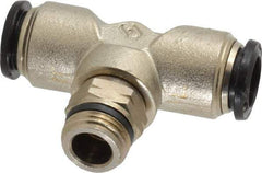 Alpha Technologies - 12mm Outside Diam, 3/8 Universal, Nickel Plated Brass Push-to-Connect Tube Male Swivel Branch Tee - 250 Max psi, Tube to Universal Thread Connection, Buna O-Ring - USA Tool & Supply