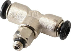 Alpha Technologies - 4mm Outside Diam, M5 Metric, Nickel Plated Brass Push-to-Connect Tube Male Swivel Branch Tee - 250 Max psi, Tube to Metric Thread Connection, Buna O-Ring - USA Tool & Supply