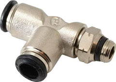 Alpha Technologies - 8mm Outside Diam, 1/8 Universal, Nickel Plated Brass Push-to-Connect Tube Male Swivel Run Tee - 250 Max psi, Tube to Universal Thread Connection, Buna O-Ring - USA Tool & Supply
