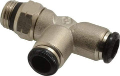 Alpha Technologies - 8mm Outside Diam, 1/4 Universal, Nickel Plated Brass Push-to-Connect Tube Male Swivel Run Tee - 250 Max psi, Tube to Universal Thread Connection, Buna O-Ring - USA Tool & Supply