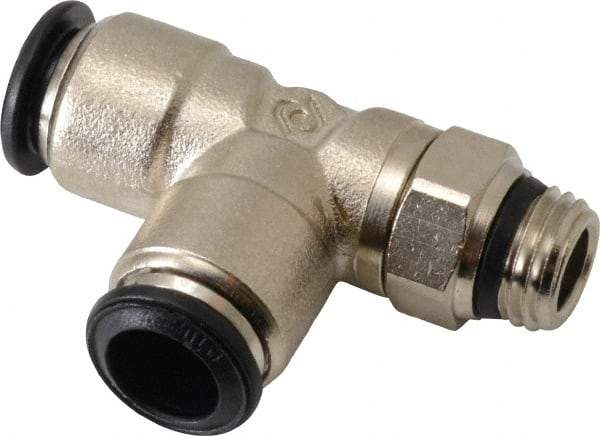Alpha Technologies - 10mm Outside Diam, 1/4 Universal, Nickel Plated Brass Push-to-Connect Tube Male Swivel Run Tee - 250 Max psi, Tube to Universal Thread Connection, Buna O-Ring - USA Tool & Supply