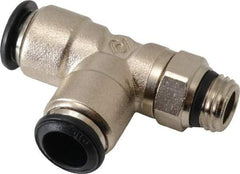 Alpha Technologies - 10mm Outside Diam, 1/4 Universal, Nickel Plated Brass Push-to-Connect Tube Male Swivel Run Tee - 250 Max psi, Tube to Universal Thread Connection, Buna O-Ring - USA Tool & Supply