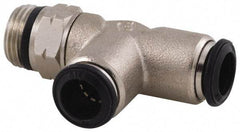 Alpha Technologies - 10mm Outside Diam, 1/2 Universal, Nickel Plated Brass Push-to-Connect Tube Male Swivel Run Tee - 250 Max psi, Tube to Universal Thread Connection, Buna O-Ring - USA Tool & Supply