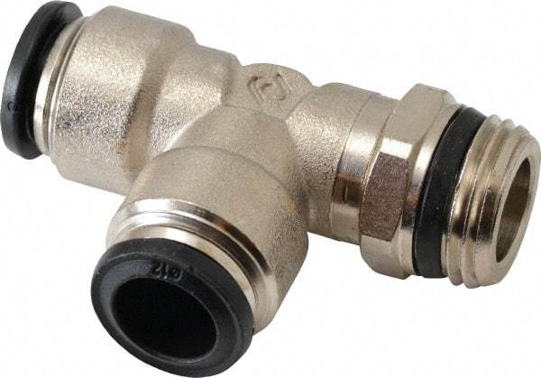 Alpha Technologies - 12mm Outside Diam, 1/2 Universal, Nickel Plated Brass Push-to-Connect Tube Male Swivel Run Tee - 250 Max psi, Tube to Universal Thread Connection, Buna O-Ring - USA Tool & Supply