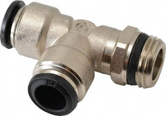 Alpha Technologies - 12mm Outside Diam, 1/2 Universal, Nickel Plated Brass Push-to-Connect Tube Male Swivel Run Tee - 250 Max psi, Tube to Universal Thread Connection, Buna O-Ring - USA Tool & Supply
