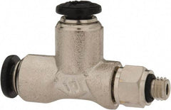 Alpha Technologies - 4mm Outside Diam, M5 Metric, Nickel Plated Brass Push-to-Connect Tube Male Swivel Run Tee - 250 Max psi, Tube to Metric Thread Connection, Buna O-Ring - USA Tool & Supply