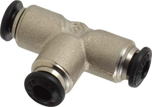 Alpha Technologies - 4mm Outside Diam, Nickel Plated Brass Push-to-Connect Tube Union Tee - 250 Max psi, Tube to Tube Connection, Buna O-Ring - USA Tool & Supply