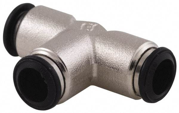 Alpha Technologies - 14mm Outside Diam, Nickel Plated Brass Push-to-Connect Tube Union Tee - 250 Max psi, Tube to Tube Connection, Buna O-Ring - USA Tool & Supply