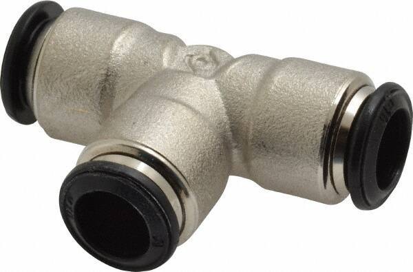 Alpha Technologies - 10mm Outside Diam, Nickel Plated Brass Push-to-Connect Tube Union Tee - 250 Max psi, Tube to Tube Connection, Buna O-Ring - USA Tool & Supply