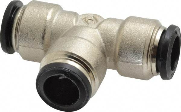 Alpha Technologies - 12mm Outside Diam, Nickel Plated Brass Push-to-Connect Tube Union Tee - 250 Max psi, Tube to Tube Connection, Buna O-Ring - USA Tool & Supply