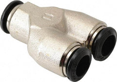 Alpha Technologies - 8mm Outside Diam, Nickel Plated Brass Push-to-Connect Tube Union Y - 250 Max psi, Tube to Tube Connection, Buna O-Ring - USA Tool & Supply