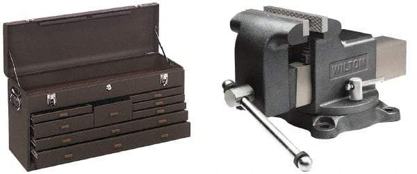 Kennedy - 1 Compartment 8 Drawer Tool Chest - 26-3/4" Wide x 8-1/2" Deep x 13-5/8" High, Steel, Brown - USA Tool & Supply
