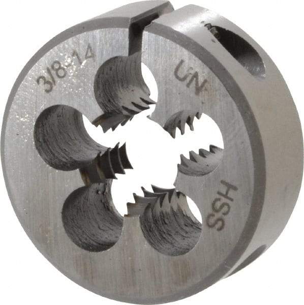 Interstate - 3/8-14 UNS Thread, 1" Outside Diam High Speed Steel Round Die - Right Hand Thread, Adjustable - Exact Industrial Supply