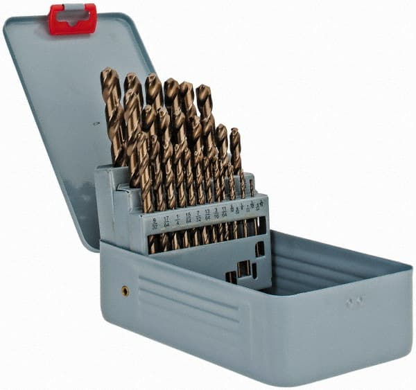 Interstate - 1/16 to 1/2", 135° Point, Bright Finish, Cobalt Jobber Length Drill Bit Set - USA Tool & Supply