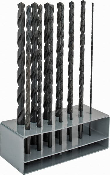 Interstate - 1/8 to 1/2", 118° Point, Oxide Finish, High Speed Steel Aircraft Extension Length Drill Bit Set - USA Tool & Supply