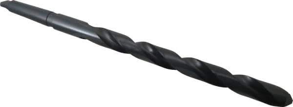 Interstate - 1-1/64", 3MT 118° Point High Speed Steel Taper Shank Drill Bit - Oxide Finish, 12" Flute Length, 18" OAL, Spiral Flute, Series 502 - USA Tool & Supply