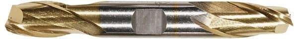 Hertel - 9/16", 1-1/8" LOC, 5/8" Shank Diam, 4-1/2" OAL, 2 Flute, High Speed Steel Square End Mill - Double End, TiN Finish, Spiral Flute, 30° Helix, Centercutting, Right Hand Cut, Right Hand Flute - USA Tool & Supply