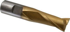 Interstate - 13/16", 1-1/2" LOC, 3/4" Shank Diam, 3-3/4" OAL, 2 Flute, High Speed Steel Square End Mill - Single End, TiN Finish, Spiral Flute, 30° Helix, Centercutting, Right Hand Cut, Right Hand Flute - USA Tool & Supply