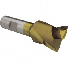 Interstate - 1-1/2", 1-5/8" LOC, 3/4" Shank Diam, 3-7/8" OAL, 2 Flute, High Speed Steel Square End Mill - Single End, TiN Finish, Spiral Flute, 30° Helix, Centercutting, Right Hand Cut, Right Hand Flute - USA Tool & Supply