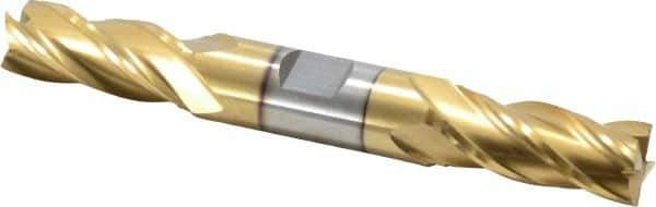 Interstate - 11/16", 1-5/8" LOC, 3/4" Shank Diam, 5-5/8" OAL, 4 Flute, High Speed Steel Square End Mill - Double End, TiN Finish, Spiral Flute, 30° Helix, Centercutting, Right Hand Cut, Right Hand Flute - USA Tool & Supply