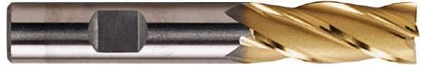 Hertel - 5/8", 2-1/2" LOC, 5/8" Shank Diam, 4-5/8" OAL, 4 Flute, Cobalt Square End Mill - Single End, TiN Finish, Spiral Flute, 30° Helix, Centercutting, Right Hand Cut, Right Hand Flute - USA Tool & Supply