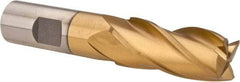 Interstate - 13/16", 1-7/8" LOC, 3/4" Shank Diam, 4-1/8" OAL, 4 Flute, High Speed Steel Square End Mill - Single End, TiN Finish, Spiral Flute, 30° Helix, Right Hand Cut, Right Hand Flute - USA Tool & Supply