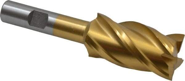 Interstate - 1", 1-7/8" LOC, 1/2" Shank Diam, 4" OAL, 4 Flute, High Speed Steel Square End Mill - Single End, TiN Finish, Spiral Flute, 30° Helix, Right Hand Cut, Right Hand Flute - USA Tool & Supply